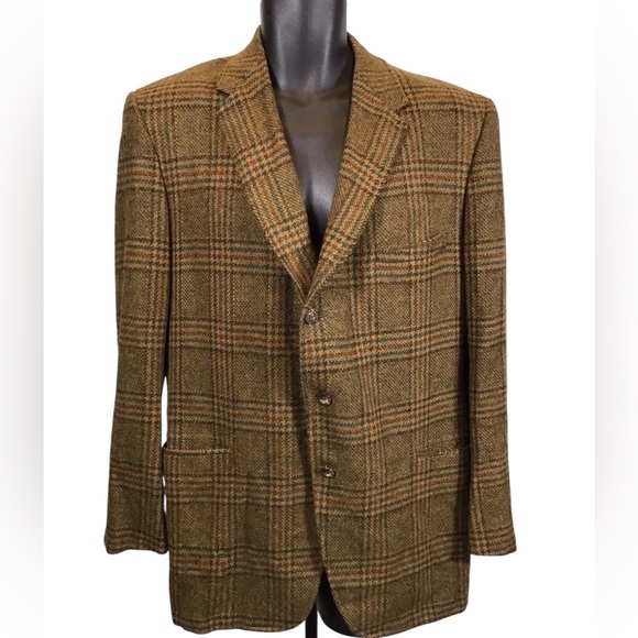 Vintage Mens Wool Plaid Sports Coat Size 46L Windowpane...